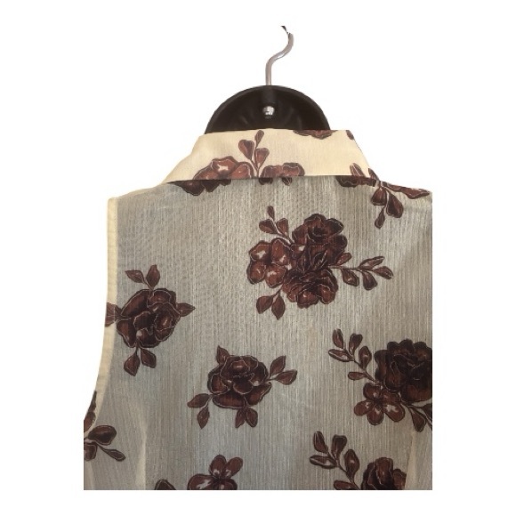 Princess Polly Floral Tie-Waist Sheer Peplum Top Size 4 Cream Brown - Picture 3 of 10